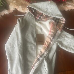 Burberry Gray Zip-Up with Plaid Accent